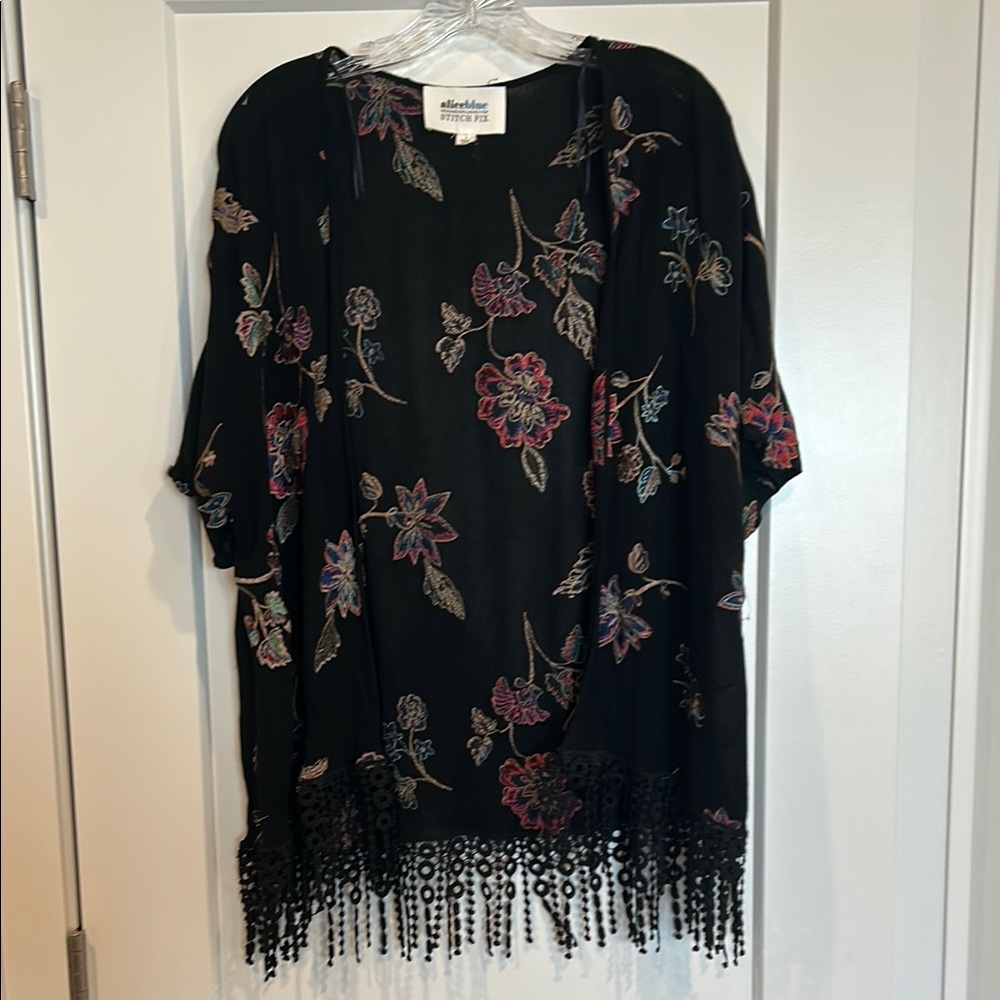 Alice blue Black Pink Embellished Oversized Kimono Size Large.